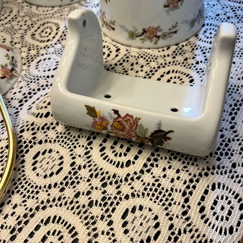 Vintage Porcelain Transferware Floral Bathroom Set | *SEE NOTE | Cottage